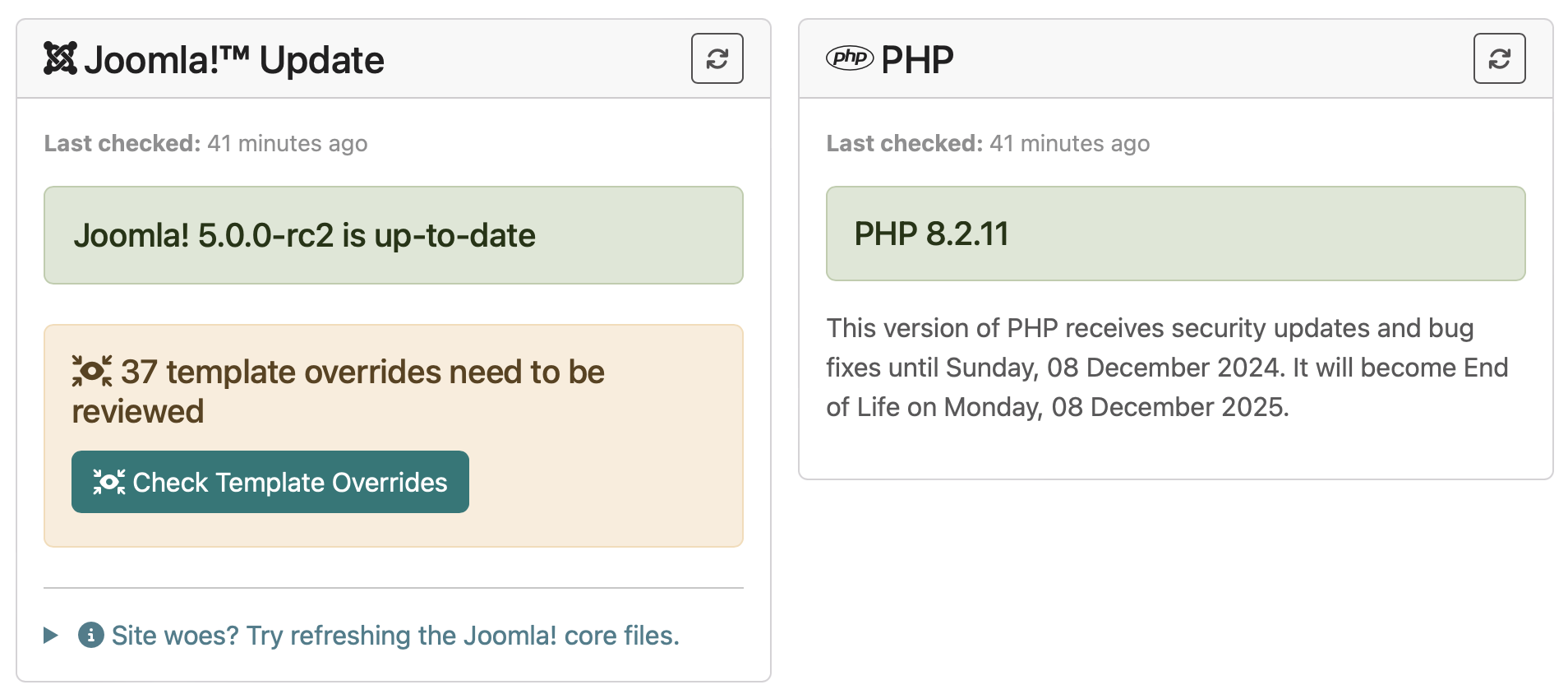 Joomla! and PHP version information