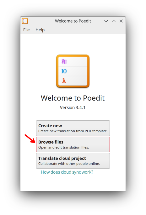 Poedit startup page
